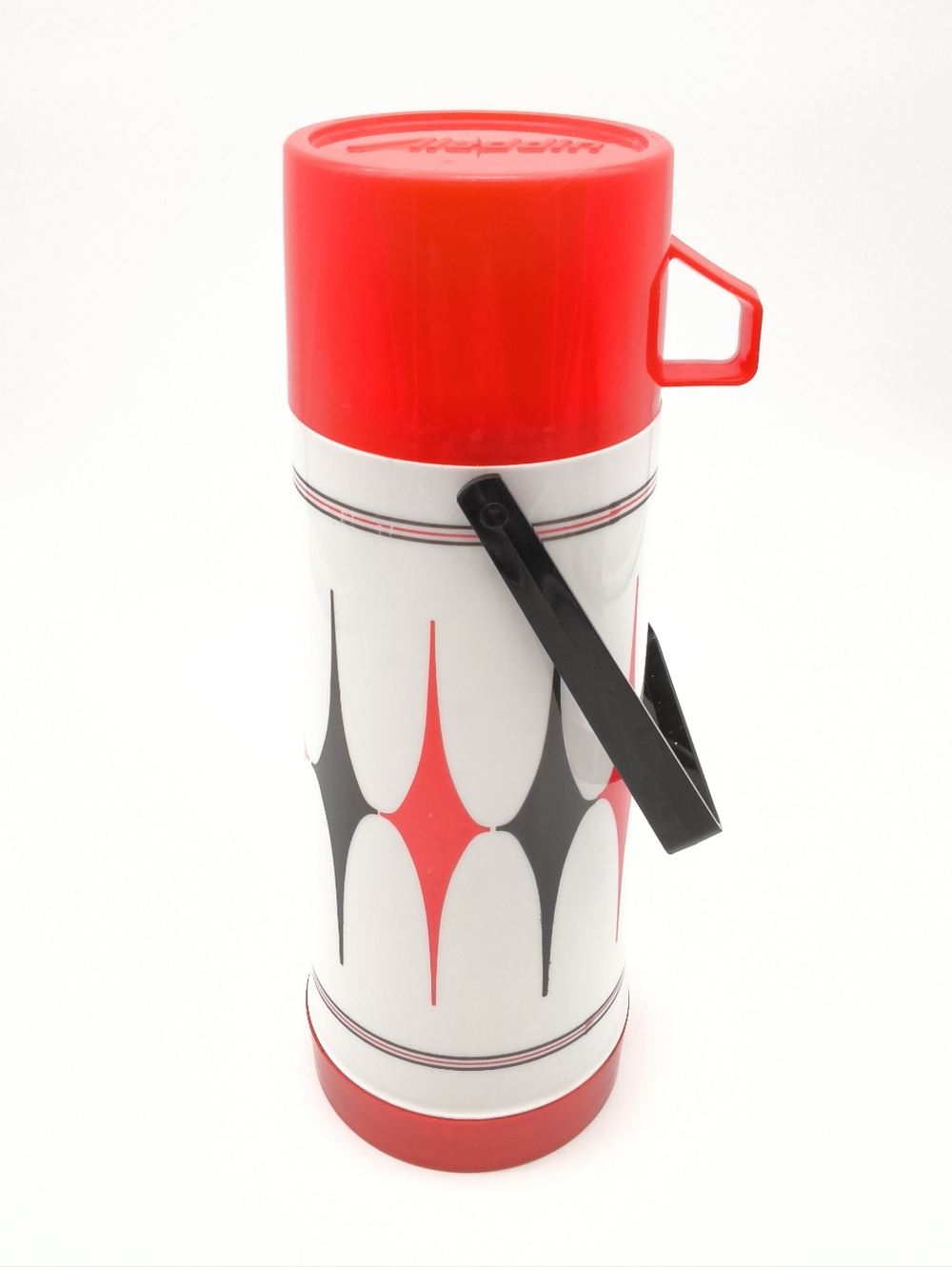 Vintage Aladdin Thermos Red Black Atomic Diamond Vanguard 1 Quart MCM Harlequin